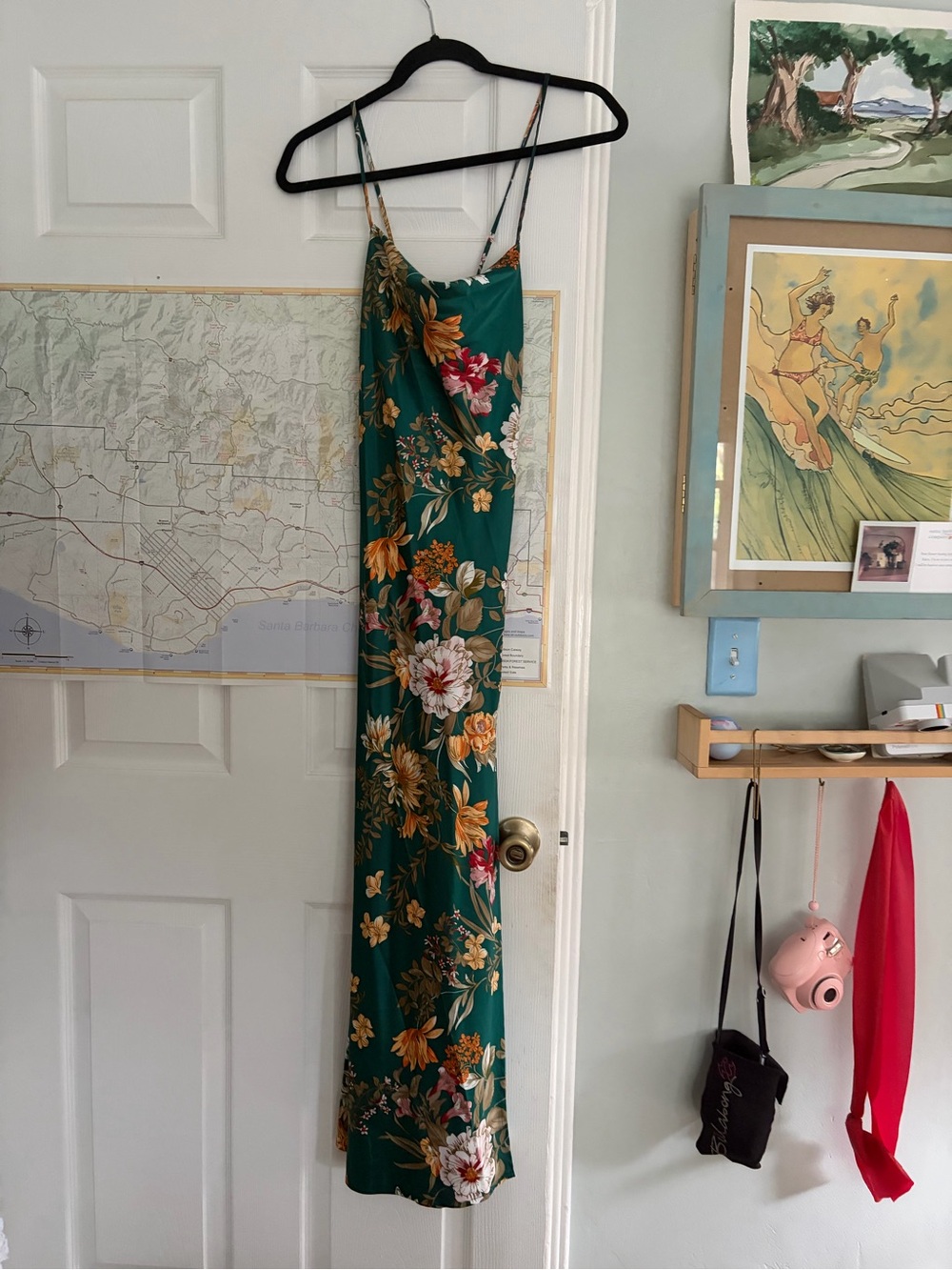 12th Tribe Teal Floral Slip Dress with Pink & Gold Blooms - Picture 1 of 4